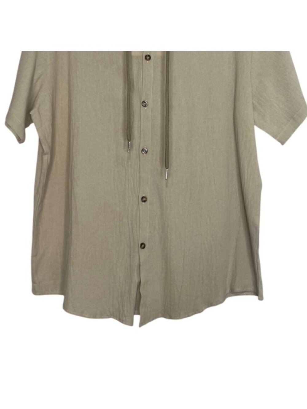 Lingt‎ Chic Hooded Button Up Shirt Small Beige New Short Sleeves Lightweight - Picture 4 of 8